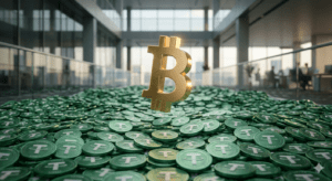 preço do Bitcoin sobe hoje e gráfico de liquidez da stablecoin USDT Tether em alta no mercado