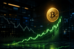 Gráfico de alta do mercado mostrando que o bitcoin lidera os investimentos financeiros em abril.