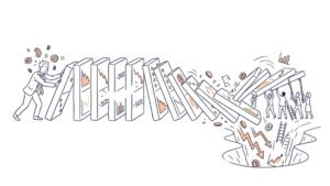 gráfico ilustrando liquidação em cascata no mercado cripto e queda de preço do bitcoin