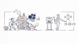 Comparação entre proof of work e proof of stake, mostrando mineração, staking e mecanismos de consenso em blockchain
