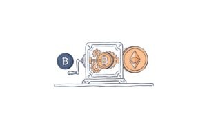 Ilustração conceitual de um Bitcoin encapsulado representando a ponte tecnológica dos wrapped tokens para conectar diferentes blockchains no ecossistema DeFi