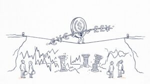 Ilustração conceitual mostrando o que é USDC token digital de stablecoin conectado a elementos do sistema bancário tradicional, representando lastro em dólar