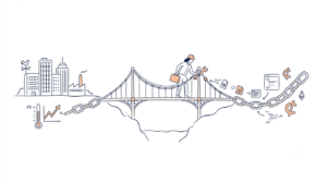 Ilustração de como a rede Chainlink atua como ponte conectando dados do mundo real aos contratos inteligentes em blockchains