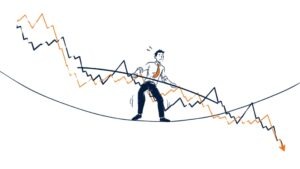 Ilustração de margin call mostrando uma posição alavancada sustentada por margem de garantia insuficiente e risco de liquidação