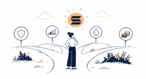 Ilustração de pools de liquidez com profundidades diferentes, representando como escolher uma DEX na Solana e avaliar liquidez real além do volume