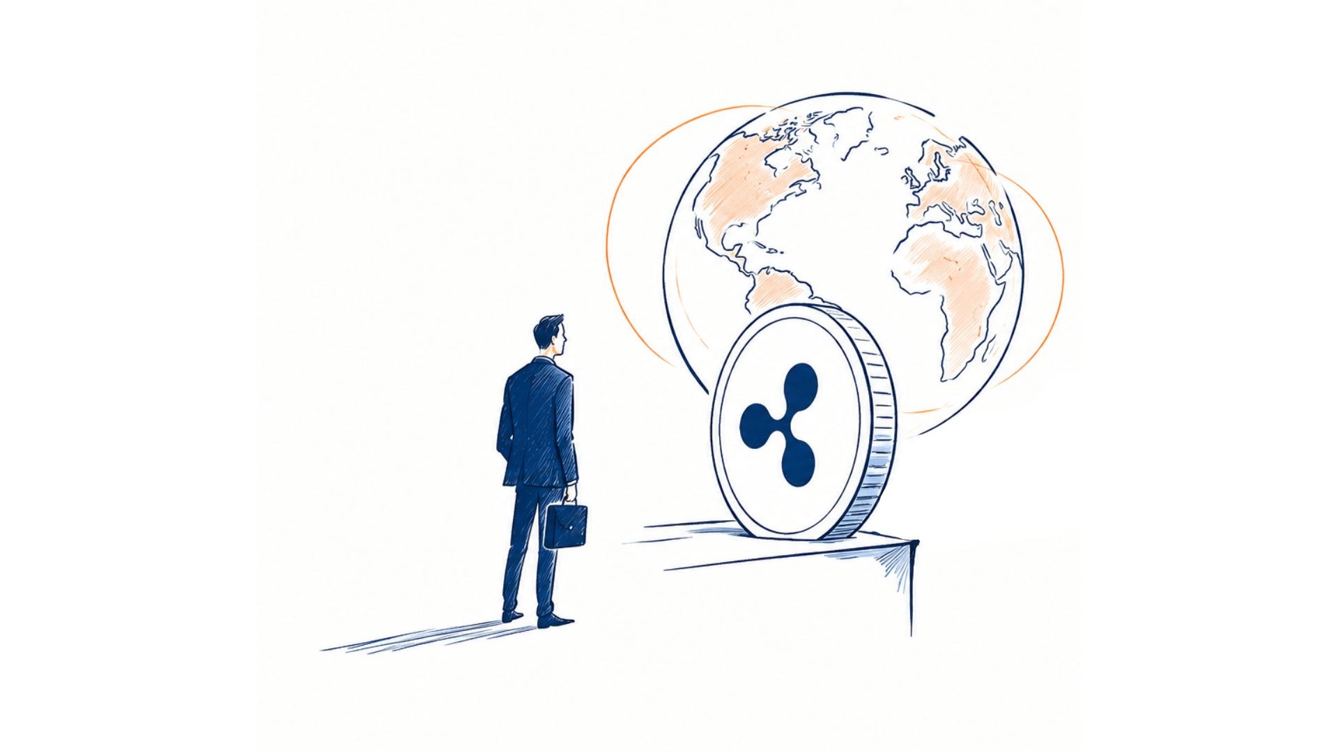 Ilustração do RLUSD, stablecoin da Ripple, conectando dólar digital, blockchain e infraestrutura financeira institucional