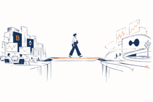 Ilustração da Hyperliquid conectando livro de ordens on-chain e mercados financeiros tradicionais em uma infraestrutura de negociação contínua