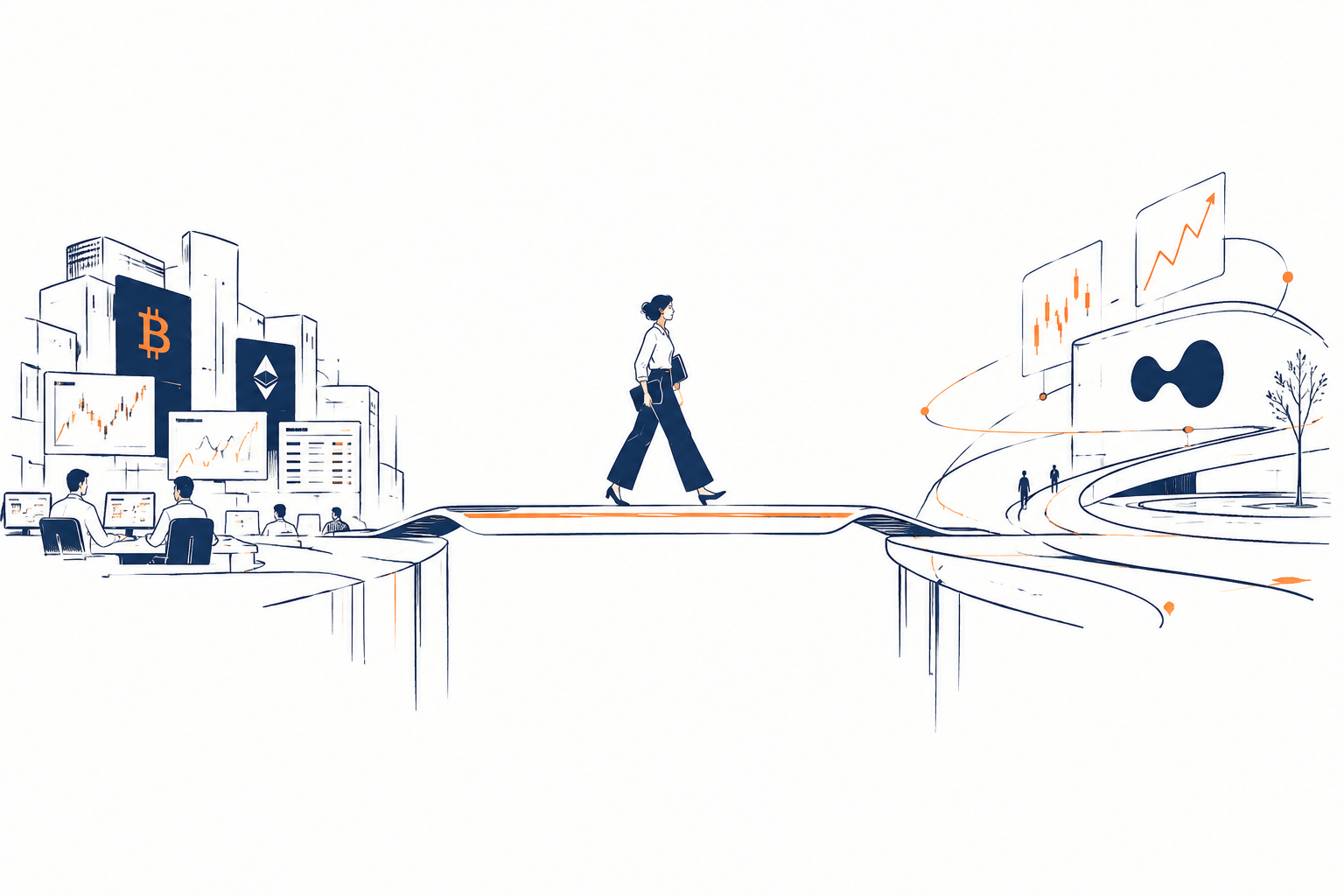 Ilustração da Hyperliquid conectando livro de ordens on-chain e mercados financeiros tradicionais em uma infraestrutura de negociação contínua