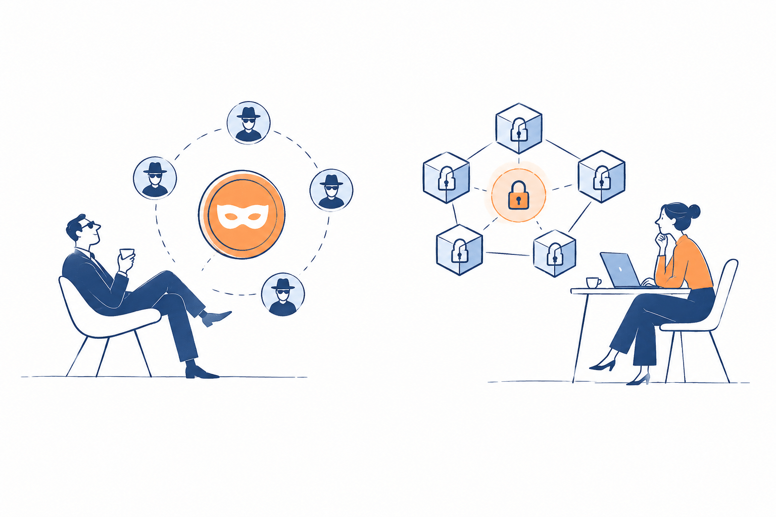 Privacy coins e blockchain com privacidade representados por diferentes formas de proteger transações e dados on-chain