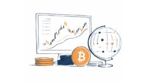 Ilustração de futuros perpétuos com posições compradas e vendidas trocando pagamentos de funding em um mercado cripto sem vencimento.