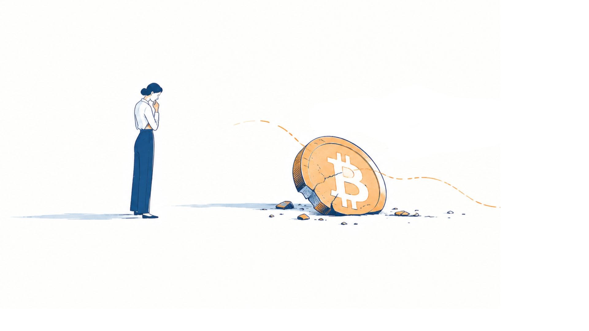 Ilustração sobre o Bitcoin chegar a zero, com uma rede blockchain conectada e uma estrutura de negociação financeira vazia.